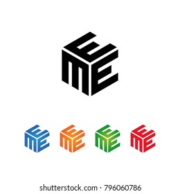 Logo Initial MEE,EEM,EME  letters Template.Modern Style. Hexagon shape concept.Black,Blue,Orange,Green,Red color on white background