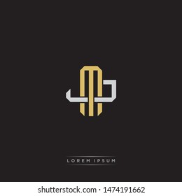 Logo initial MJ M J JM monogram letter vintage style gold and grey colors isolated on black background