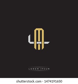 Logo initial ML M L LM monogram letter vintage style gold and grey colors isolated on black background
