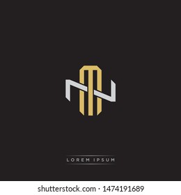 Logo initial MN N M NM monogram letter vintage style gold and grey colors isolated on black background