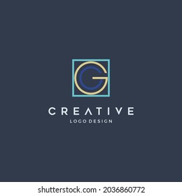 Letra inicial del logotipo "G" en monograma con marco