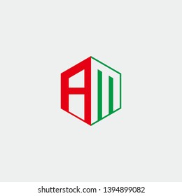 AM Logo Initial Monogram Negative Space Design Template With Red and Green color