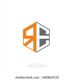 RE Logo Initial Monogram Negative Space Design Template With Grey and Orange Color - Vector EPS 10