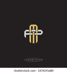 Logo initial MP P M PM monogram letter vintage style gold and grey colors isolated on black background