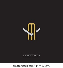 Logo initial MV M V VM monogram letter vintage style gold and grey colors isolated on black background