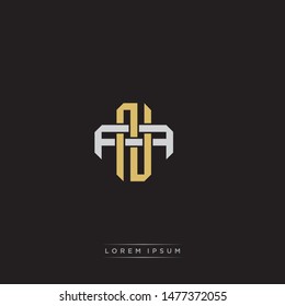 Logo initial NA N A AN monogram letter vintage style gold and grey colors isolated on black background