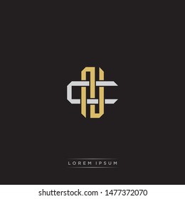 Logo initial NC N C CN monogram letter vintage style gold and grey colors isolated on black background