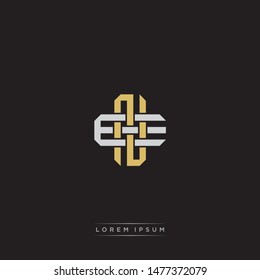 Logo initial NE N E EN monogram letter vintage style gold and grey colors isolated on black background