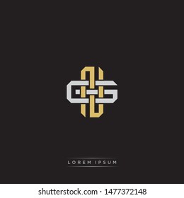 Logo initial NG N G GN monogram letter vintage style gold and grey colors isolated on black background