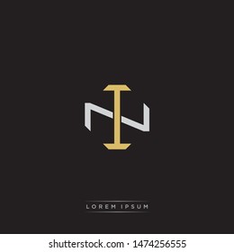 Logo initial IN NI monogram letter vintage style gold and grey colors isolated on black background
