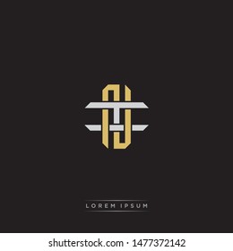 Logo initial NI N I IN monogram letter vintage style gold and grey colors isolated on black background