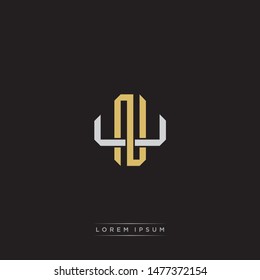 Logo initial NU N U UN monogram letter vintage style gold and grey colors isolated on black background