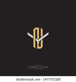Logo initial NY N Y YN monogram letter vintage style gold and grey colors isolated on black background