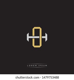 Logo initial OH O H HO monogram letter vintage style gold and grey colors isolated on black background