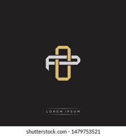 Logo initial OP O P PO monogram letter vintage style gold and grey colors isolated on black background