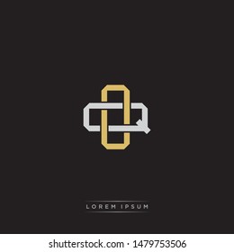 Logo initial OQ O Q QO monogram letter vintage style gold and grey colors isolated on black background