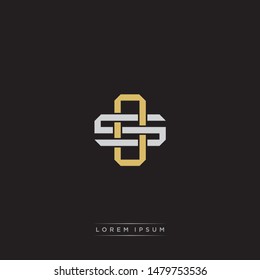 Logo initial OS O S SO monogram letter vintage style gold and grey colors isolated on black background