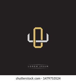 Logo initial OU O U UO monogram letter vintage style gold and grey colors isolated on black background