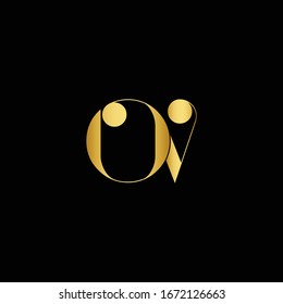 Logo initial OV O V VO monogram letter vintage style gold color isolated on black background

