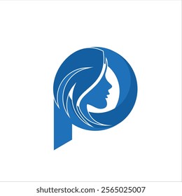 logo initial p woman face light and dark blue