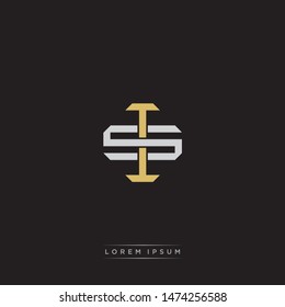 Logo initial IS SI monogram letter vintage style gold and grey colors isolated on black background