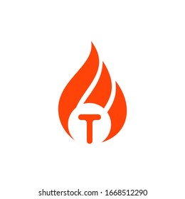 Logo initial T fire flat icon template