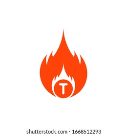 Logo initial T fire flat icon template