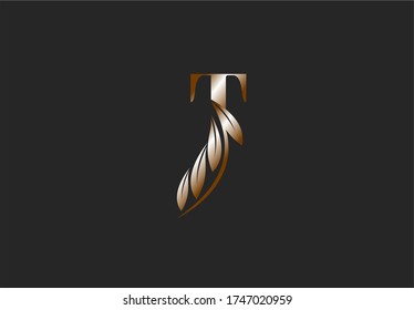 Logo Initial T letter minimalist beauty flourishes golden monogram