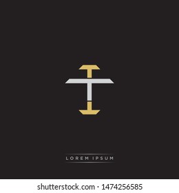 Logo initial IT T I monogram letter vintage style gold and grey colors isolated on black background