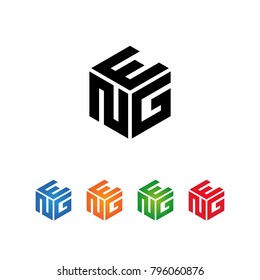 Logo Initial three letters Template.Modern Style. Hexagon shape concept.Black,Blue,Orange,Green,Red color on white background