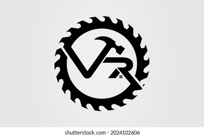 Logo initial v, r with circle saw icon template vector