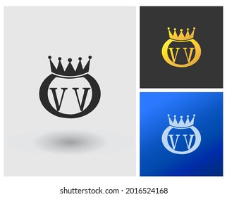 Logo initial VV monogram ring crown shape ideal for jewelry store logo emblem template