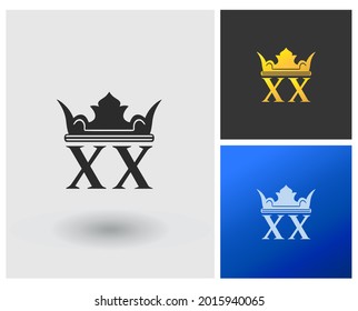 Logotipo inicial XX o número 20 con concepto de corona de lujo para la compañía de joyería o salón moderna