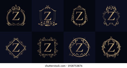 Logo initial Z with luxury ornament or flower frame, set collection.
