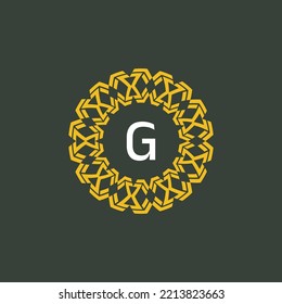 logo initials letter G. circle emblem with ethnic pattern. round ornament logo