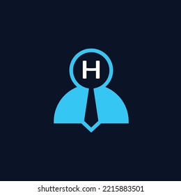 logo initials letter H. logo for job vacancies or employee recruitment. a combination of the human figure symbol, a magnifying glass, initials and a tie.