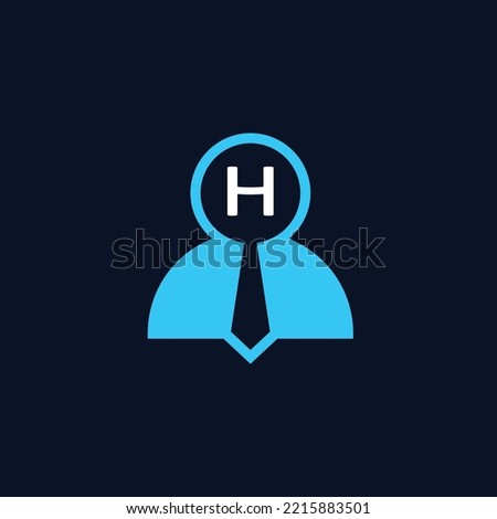 logo initials letter H. logo for job vacancies or employee recruitment. a combination of the human figure symbol, a magnifying glass, initials and a tie. Imagine de stoc © 