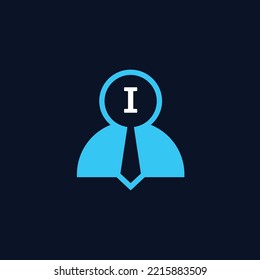 logo initials letter I. logo for job vacancies or employee recruitment. a combination of the human figure symbol, a magnifying glass, initials and a tie.