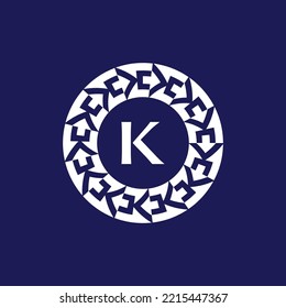 logo initials letter K. modern and elegant circle emblem. ornamental circular emblem. same pattern emblem