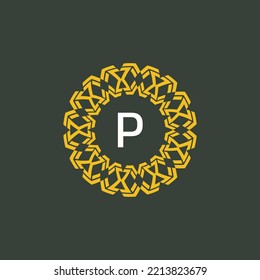 logo initials letter P. circle emblem with ethnic pattern. round ornament logo
