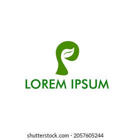 logo initials letter P green color and leaves. logo for herbal and energy brands.