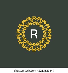 logo initials letter R. circle emblem with ethnic pattern. round ornament logo