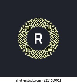 logo initials letter R. logo emblem circle elegant and organic. round pattern ornament