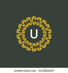 logo initials letter U. circle emblem with ethnic pattern. round ornament logo