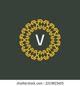 logo initials letter V. circle emblem with ethnic pattern. round ornament logo