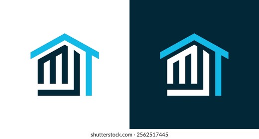 Logo with the initials M and J in the shape of a house, simple house logo