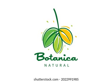 Logo with the inscription Botanica and painted leaves