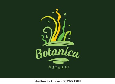 Logo with the inscription Botanica and painted leaves