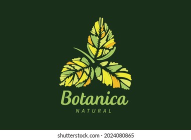 Logo with the inscription Botanica and painted leaves