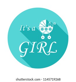 Logo inscription is a girl icon in flat long shadow. One of baby collection icon can be used for UI/UX